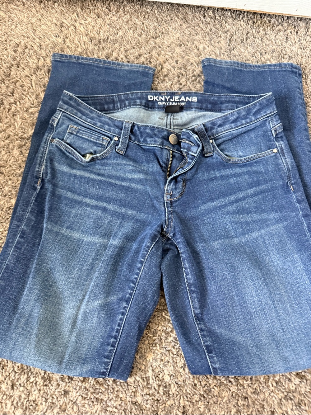 DKNY Jeans Curvy Slim Boot in Medium Blue Denim